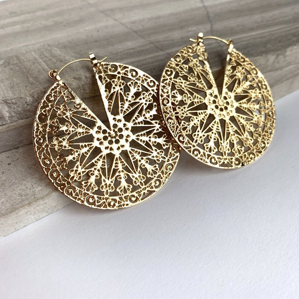 NEW~ Anthropologie Mandala Oversized Hoop Earrings